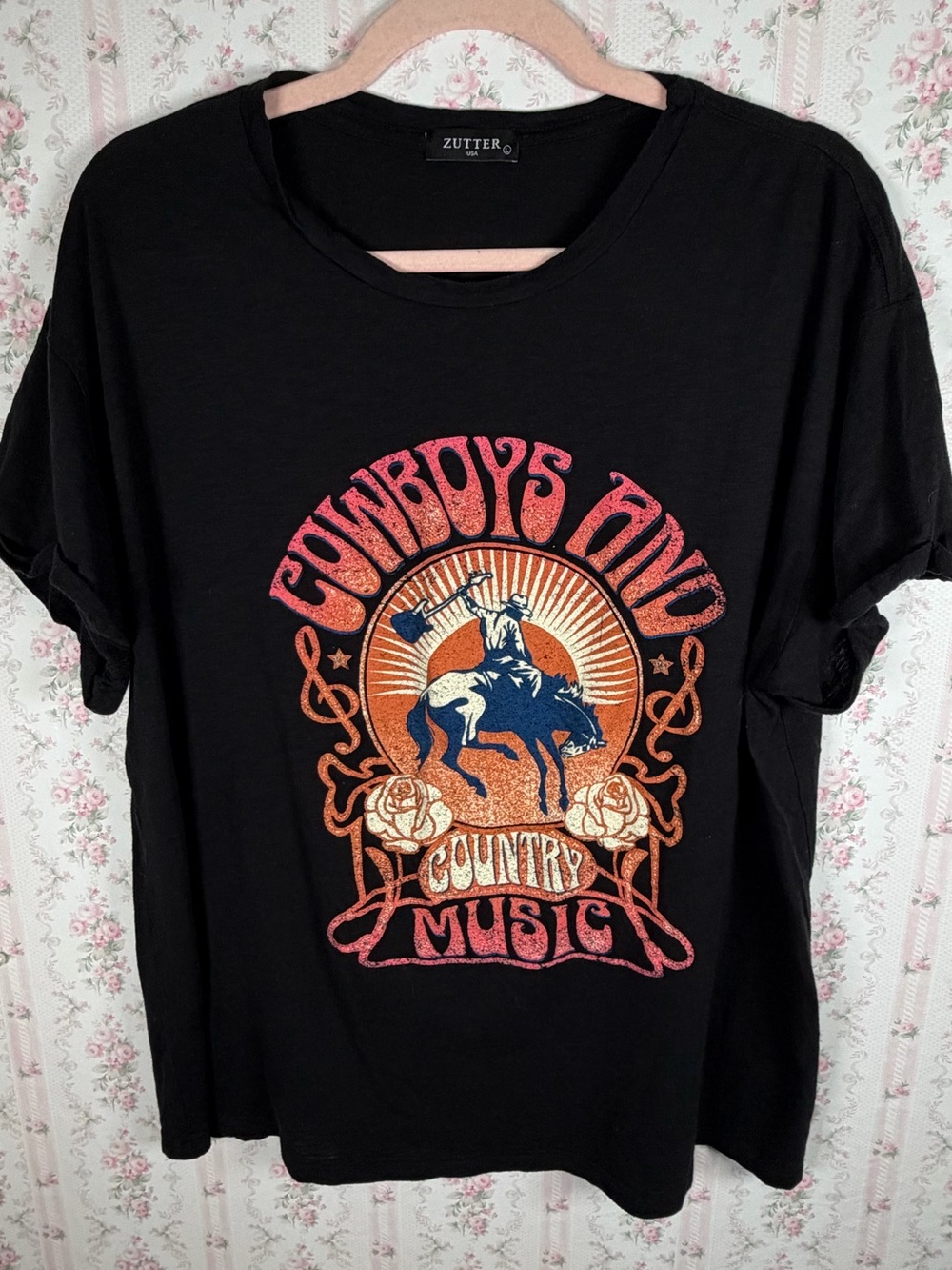 Zutter “Cowboys and Country Music” Bucking Bronco Graphic Tee Black L